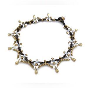 Waxed Cotton Anklet with Flowers Drops